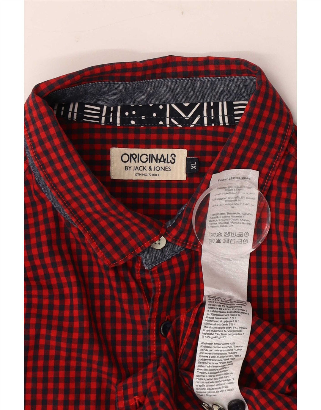Jack & Jones Herrenhemd XL aus roter Gingham-Baumwolle