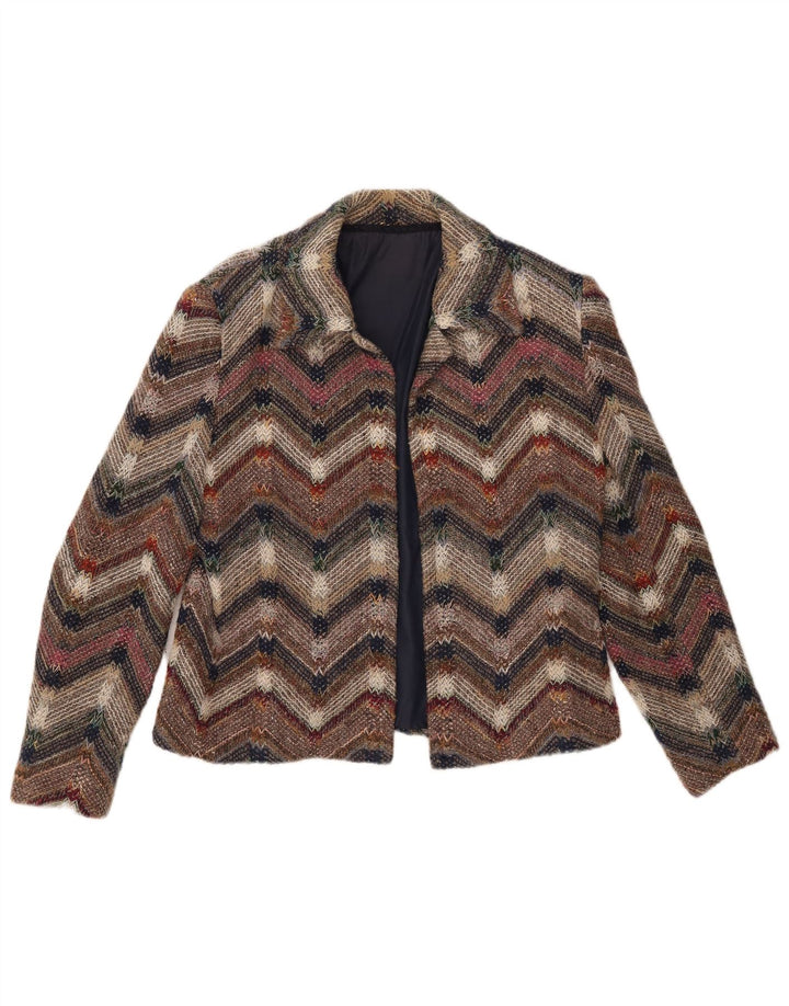 Vintage Damen Strick-Blazer mit offenem Schnitt, UK 12, mittelgroß, mehrfarbig, Chevron