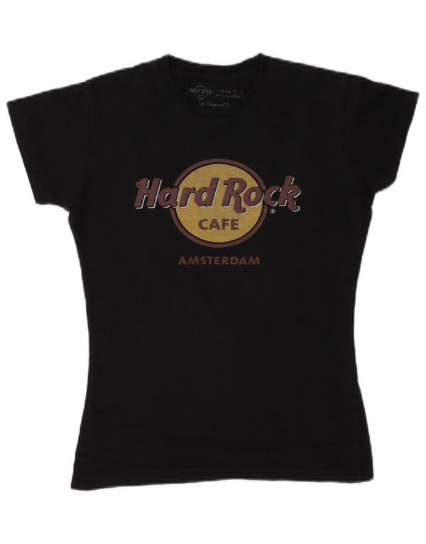 Hard Rock Cafe Womens Amsterdam Graphic T-Shirt Top UK 6 XS Black Cotton