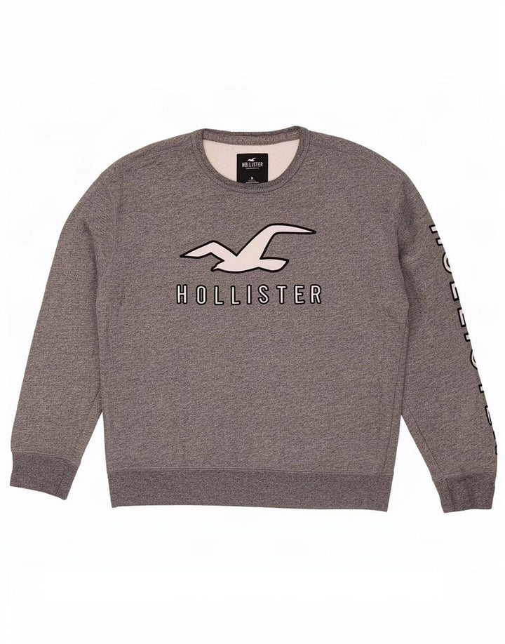 Hollister Herren Grafik-Sweatshirt-Pullover XL aus grauer Baumwolle