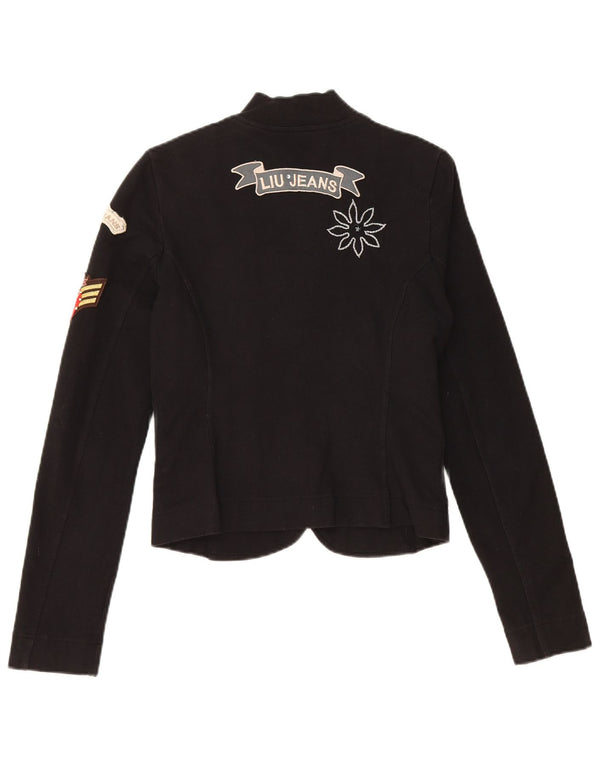 LIU JO Damen Crop Graphic 4 Button Blazer Jacke UK 6 XS Schwarz Baumwolle