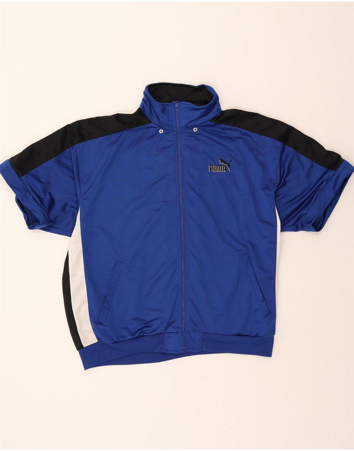 PUMA Mens Graphic Short Sleeve Tracksuit Top Jacket Large Blue Colourblock Vintage Puma and Second-Hand Puma from Messina Hembry 