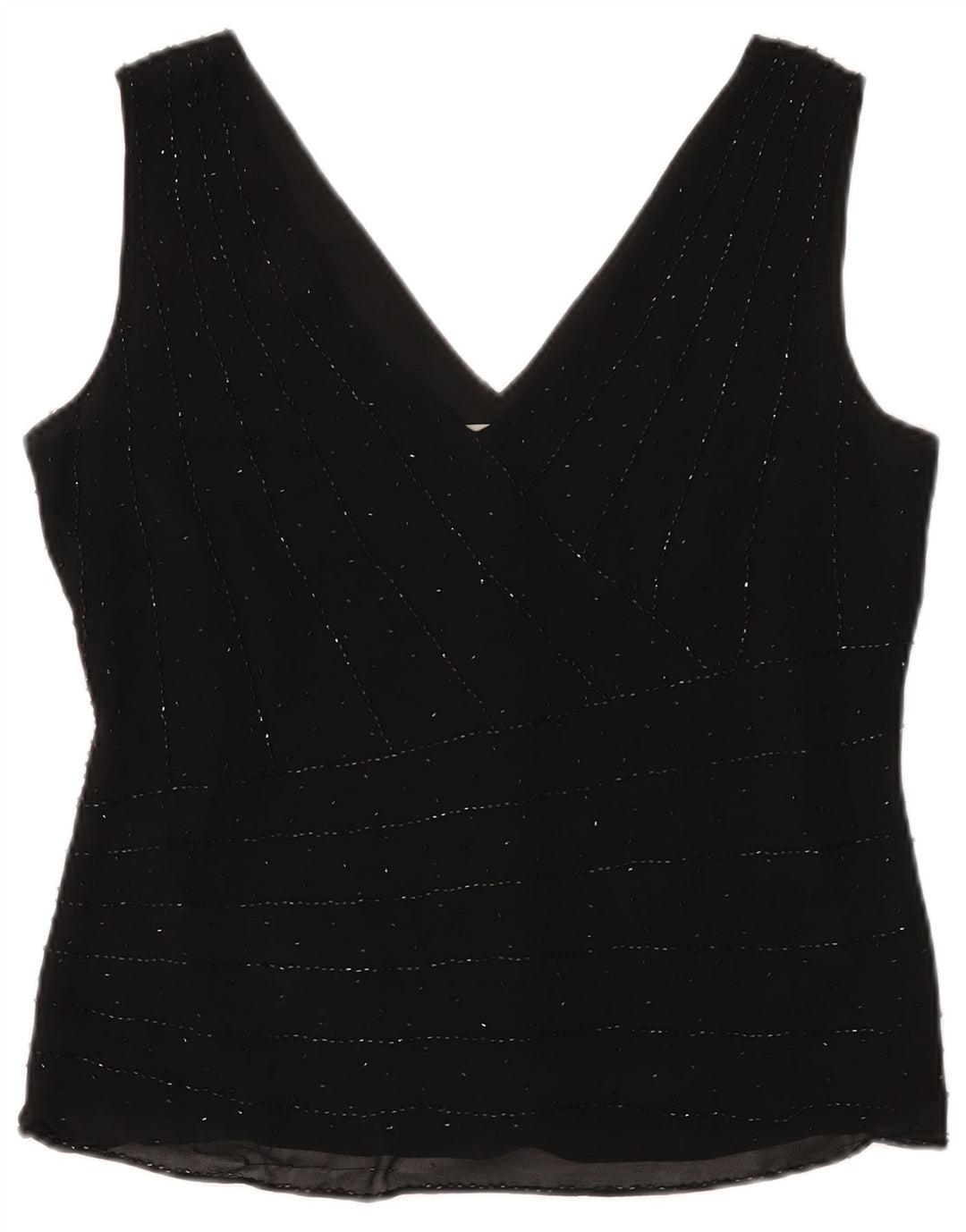 Marks & Spencer Damen ärmelloses Blusenoberteil UK 14 Mittelschwarze Seide