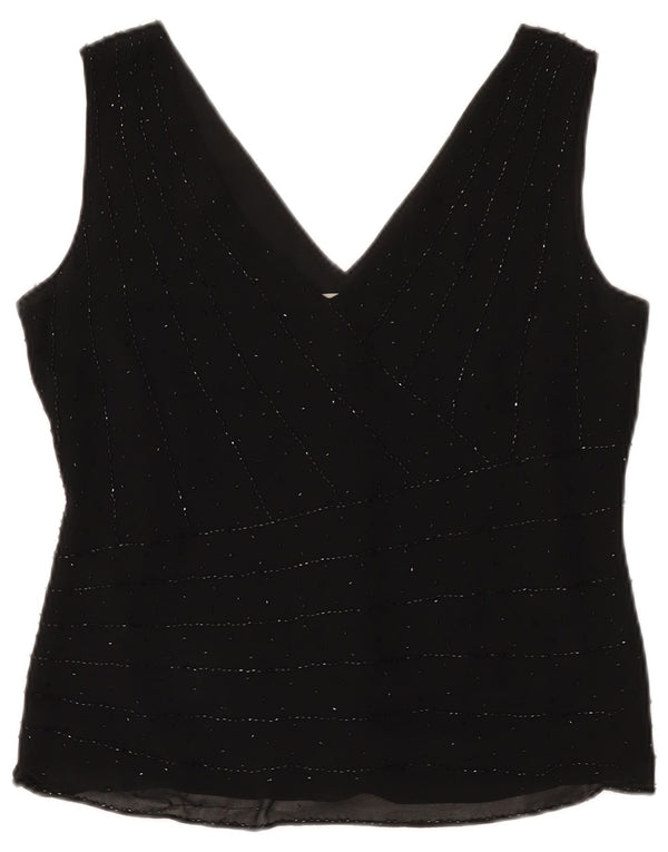 Marks & Spencer Damen ärmelloses Blusenoberteil UK 14 Mittelschwarze Seide