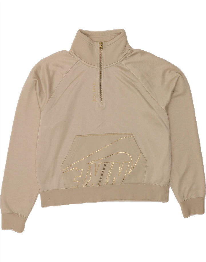 NIKE Womens Oversized Graphic Sweatshirt Jumper UK 14 Medium Beige Vintage Nike and Second-Hand Nike from Messina Hembry 