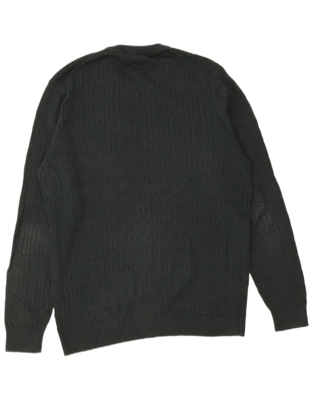Massimo Dutti Herren-Pullover mit Rundhalsausschnitt, XL, grüne Baumwolle