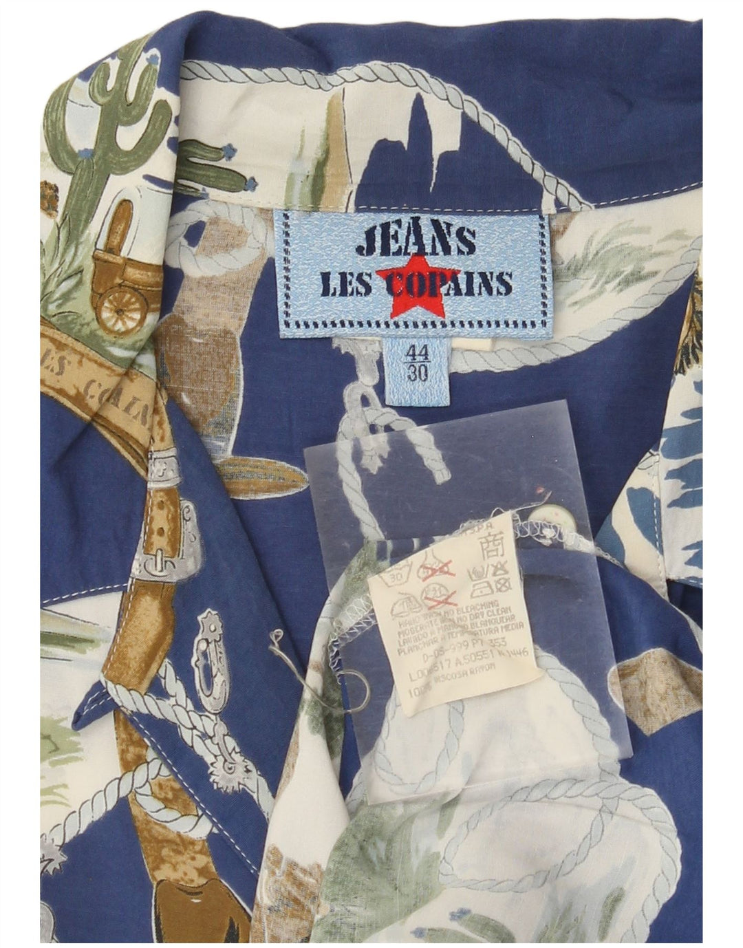 LES COPAINS Damen Hemdkleid mit abstraktem Muster IT 44 Mittelblau