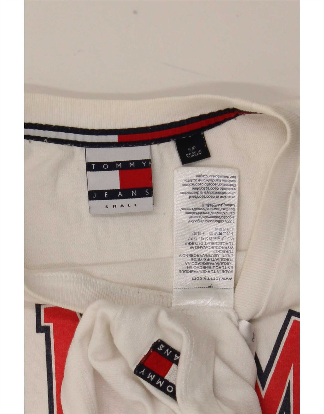 Tommy Hilfiger Herren-T-Shirt mit Grafik, Größe S, weiße Baumwolle
