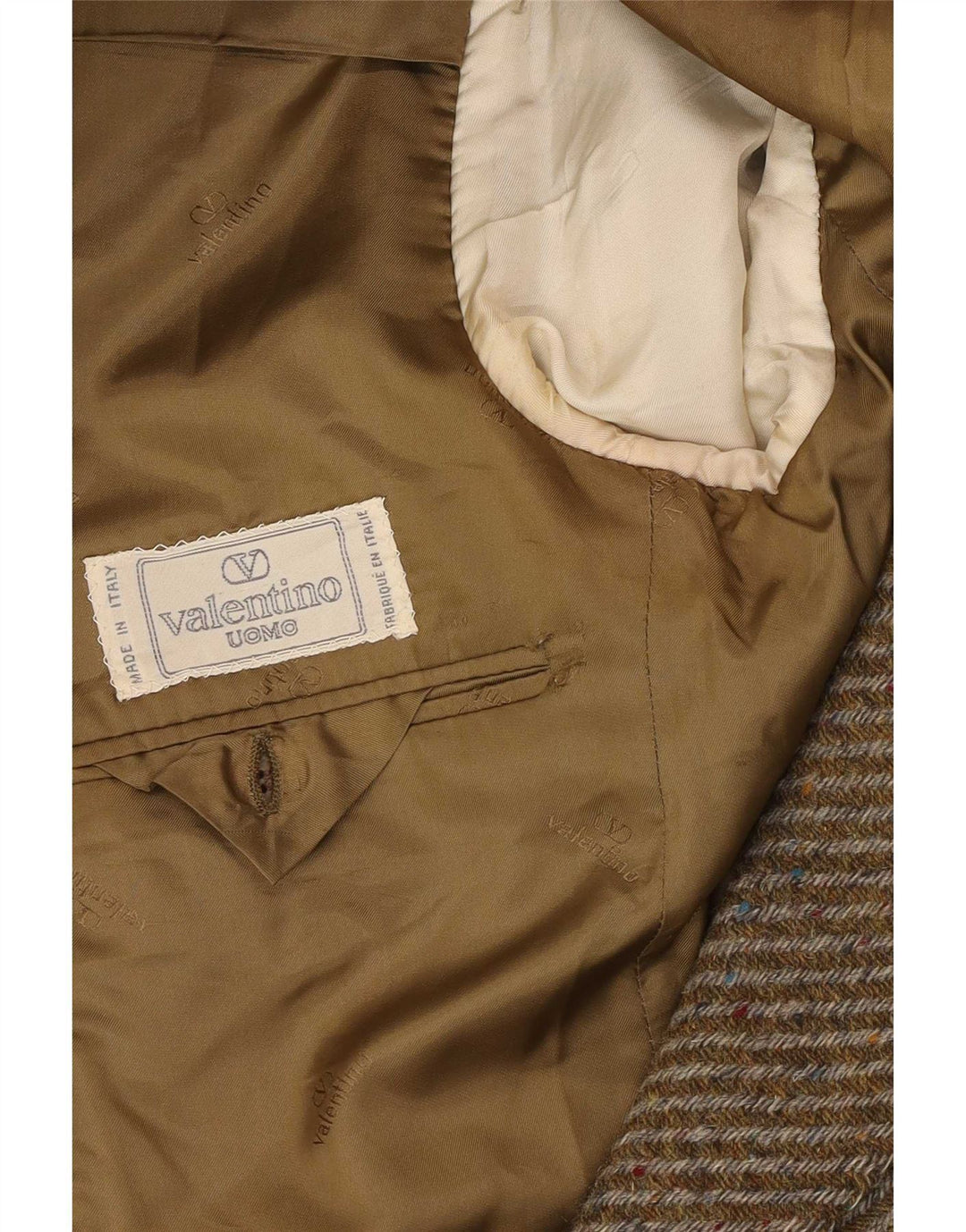 Valentino Damen-Blazerjacke mit 2 Knöpfen, Gr. 16, groß, Khaki, Fischgrätenmuster