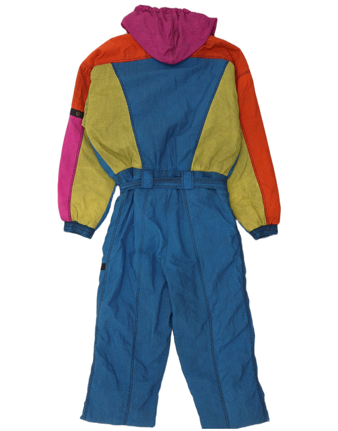 Vintage Herren-Skioverall mit Kapuze, IT 52, großes blaues Colourblock-Polyamid