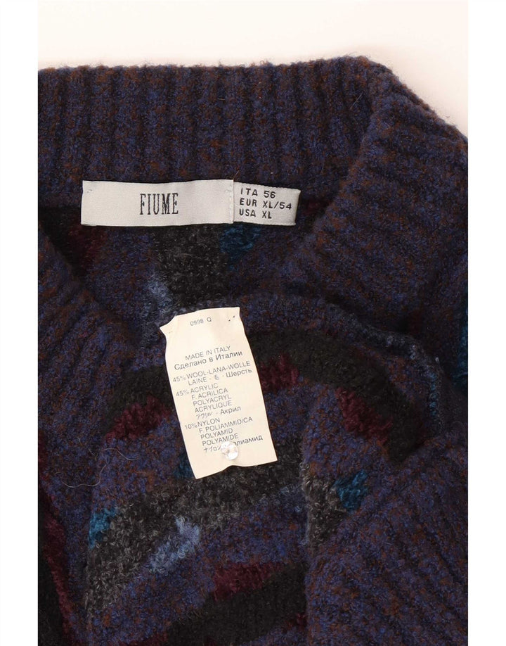 Fiume Herren-Strickjacke mit normaler Passform, XL, lila, gestreift, Wolle