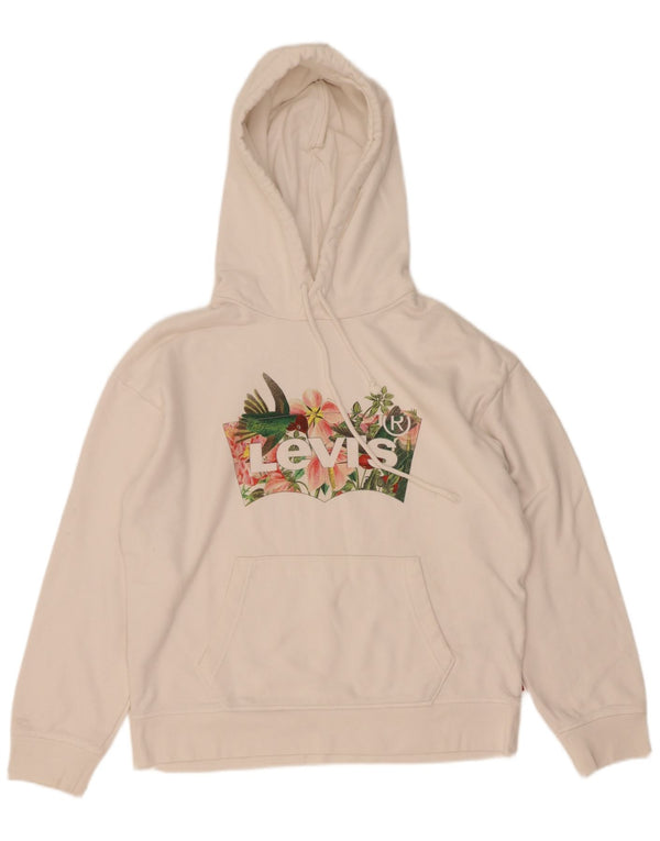 Levi's Damen-Kapuzenpullover mit Grafik, übergroß, UK 10, Größe S, weiße Baumwolle
