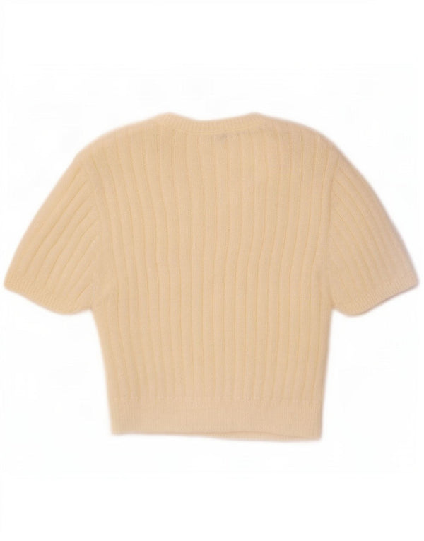 Zara Damen Crop-Pullover mit U-Boot-Ausschnitt, Gr. 14, Größe L, gebrochenes Weiß