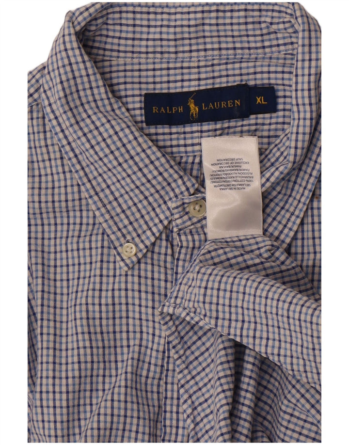 Ralph Lauren Herren-Kurzarmhemd XL, blau kariert, Baumwolle