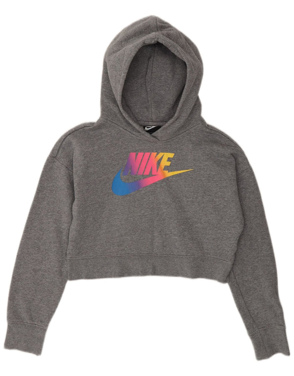 Nike Mädchen Graphic Crop Hoodie Pullover 12–13 Jahre große graue Baumwolle