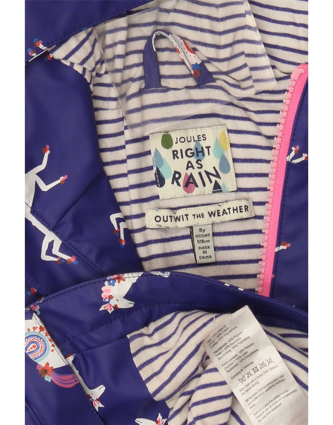 Joules Mädchen-Regenjacke mit abstraktem Muster, 7–8 Jahre, blauer Tierdruck