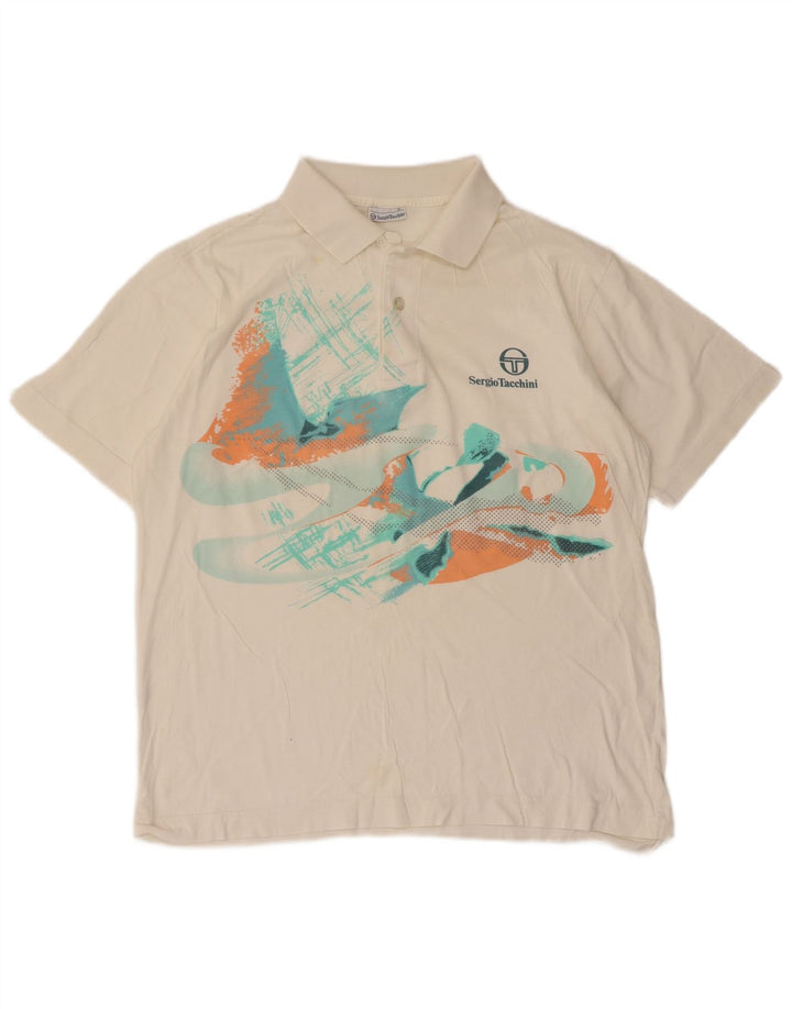 Sergio Tacchini Herren-Poloshirt mit Grafik, mittelweiße Baumwolle