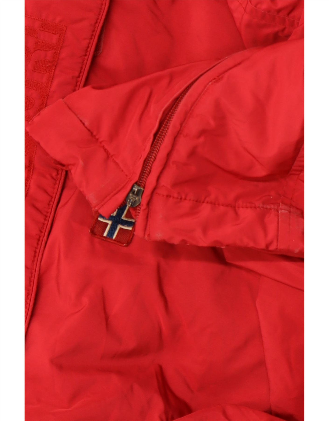 NAPAPIJRI Damen-Anorakjacke mit grafischer Kapuze, UK 14, Mittelrot, Polyester