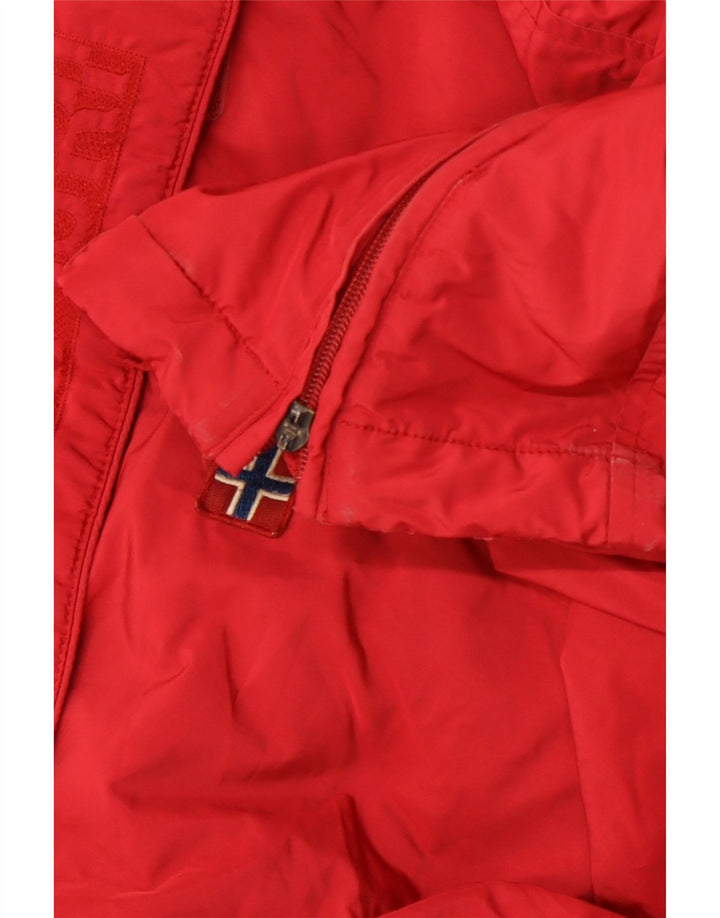 NAPAPIJRI Damen-Anorakjacke mit grafischer Kapuze, UK 14, Mittelrot, Polyester