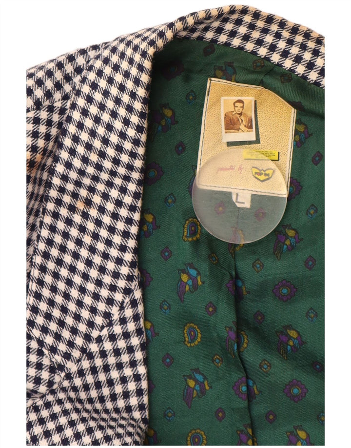 POP 84 Herren-Blazer mit 1 Knopf, UK 40, große marineblaue Gingham-Wolle