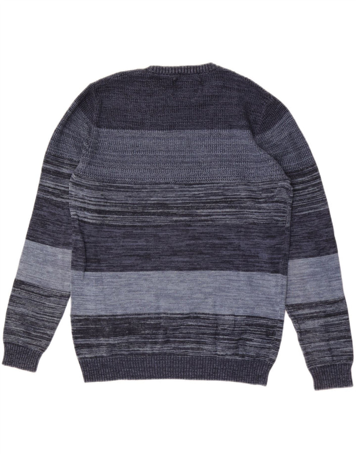 Jack & Jones Herren-Pullover mit Rundhalsausschnitt, mittelblaue Nadelstreifen-Baumwolle