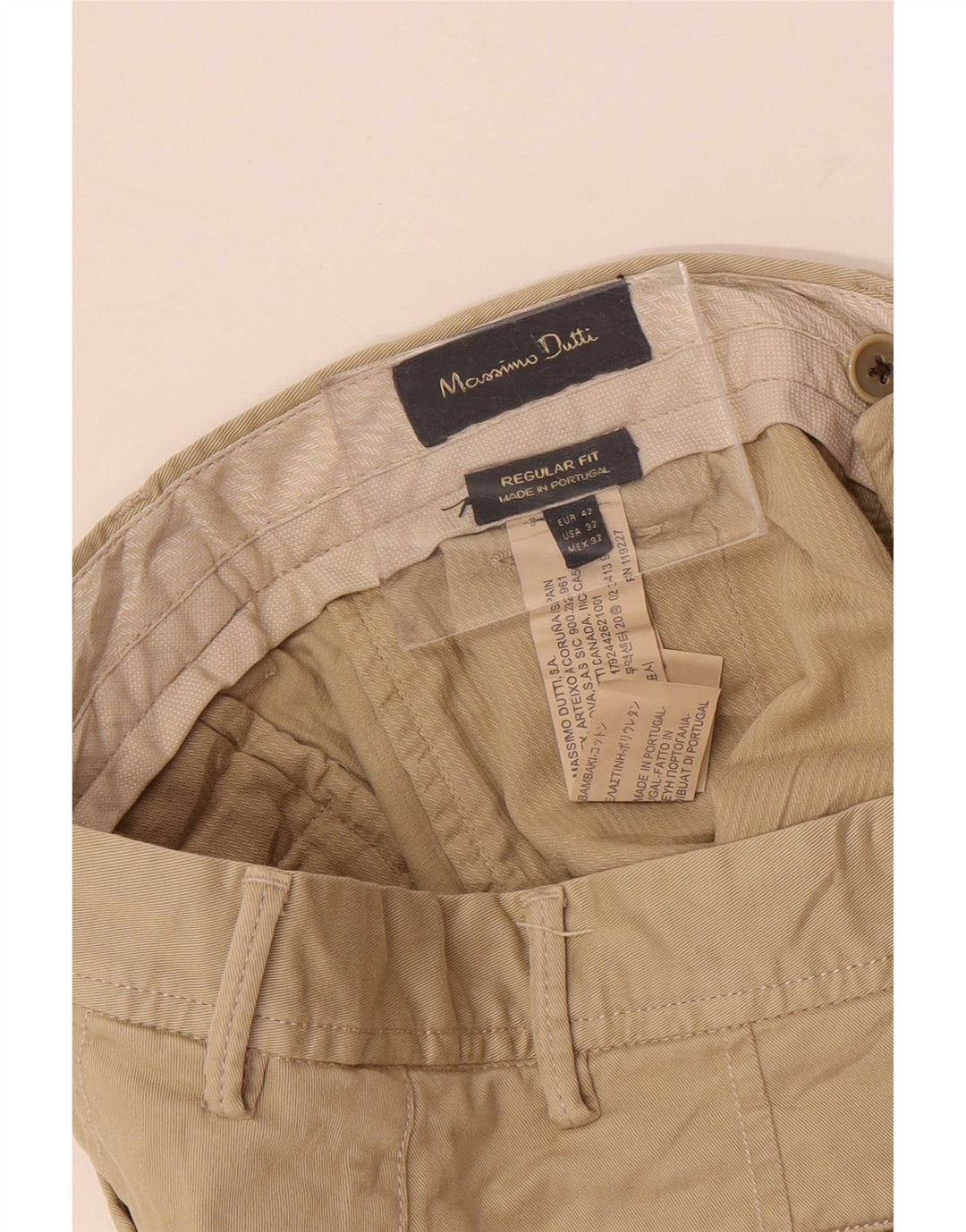 Massimo Dutti Herren-Chinohose mit normaler Passform, EU 42, Größe L, W32, L33, Beige