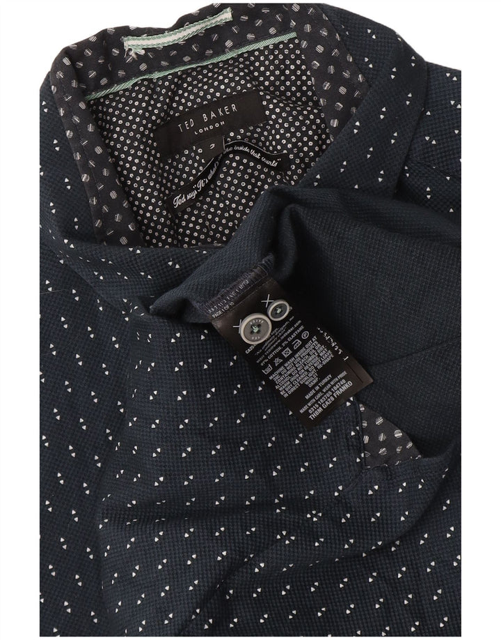 Ted Baker Herren-Kurzarmhemd, Größe 3, mittelgroß, marineblau, geometrische Baumwolle