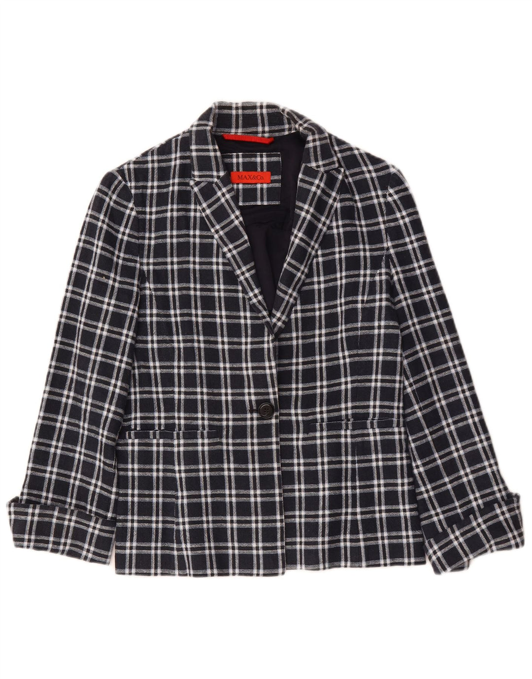 Max & Co. Damen-Blazer mit 1 Knopf, UK 12, mittelmarineblau, kariert, Baumwolle
