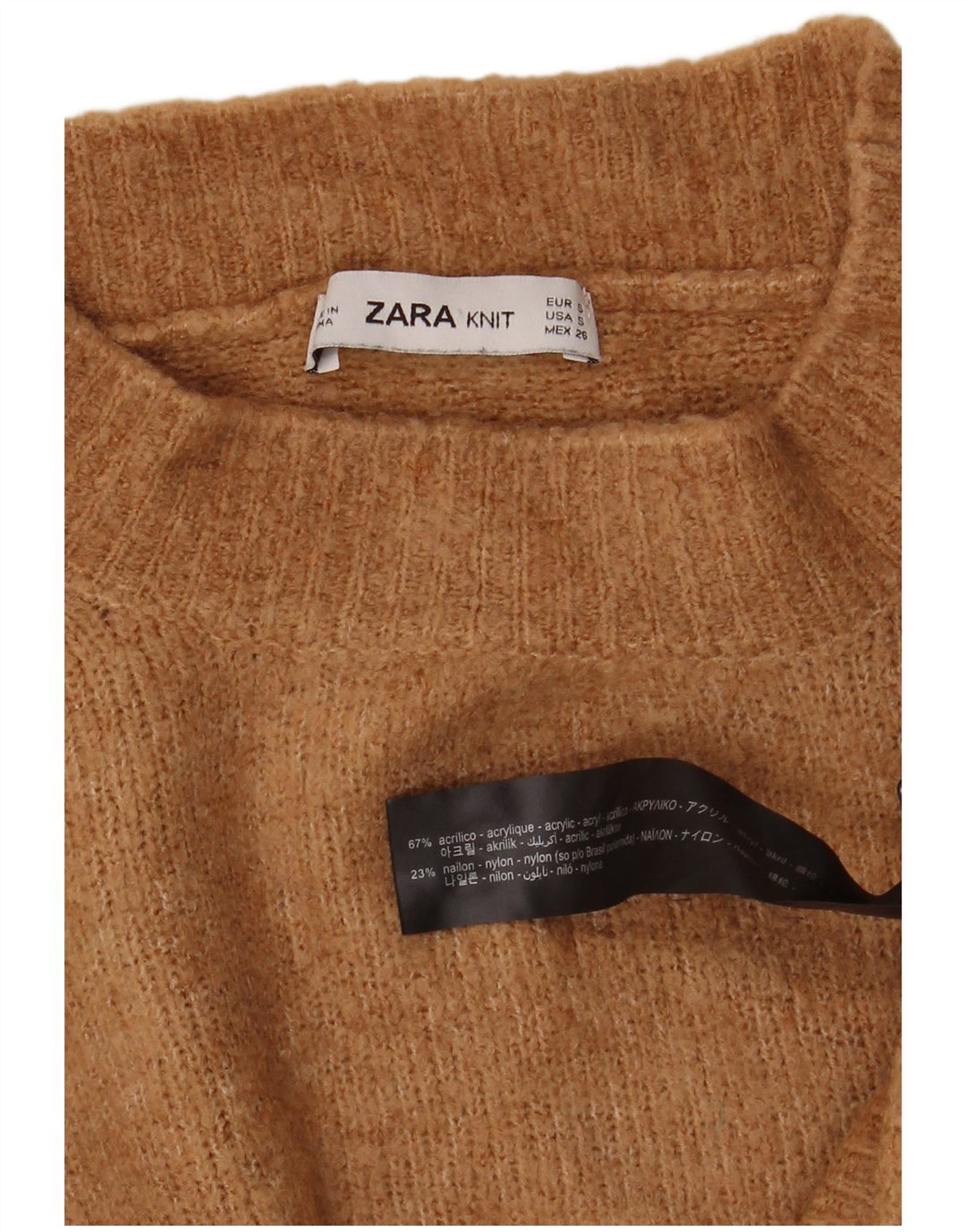 Zara Damen Crop Oversized Rollkragenpullover Pullover UK 10 Small Beige