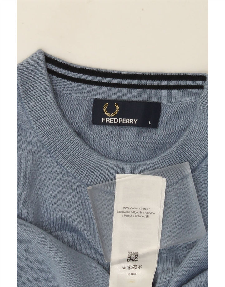 FRED PERRY Herren-Pullover mit Rundhalsausschnitt, groß, blaue Baumwolle