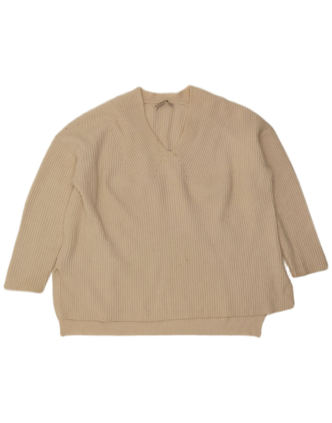 All Saints Damen-Pullover, übergroß, V-Ausschnitt, Gr. 14, Mittel, gebrochenes Weiß