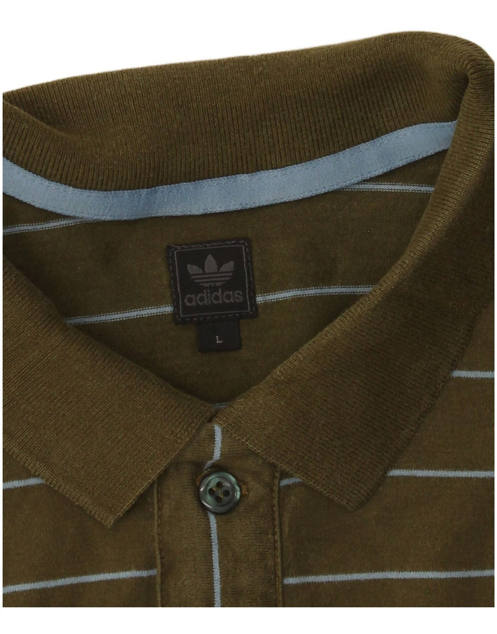 Adidas Herren-Poloshirt, groß, Khaki, gestreift