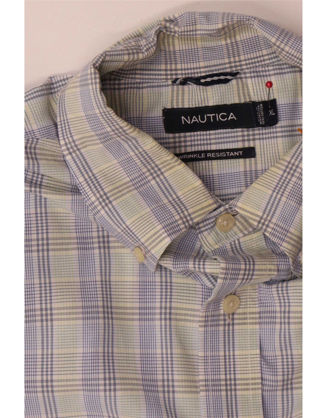 Nautica Herren-Kurzarmhemd XL, blau kariert, Baumwolle