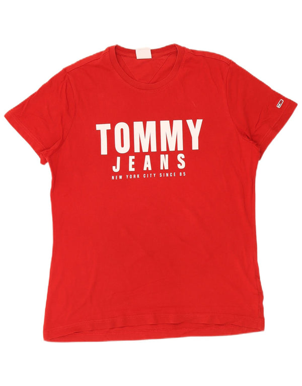 Tommy Hilfiger Womens Graphic T-Shirt Top UK 12 Medium Red Cotton