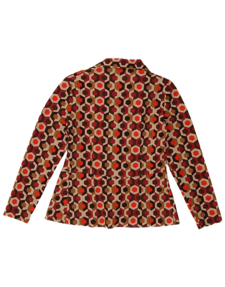 VINTAGE Damen Langarmbluse Top UK 12 Medium Mehrfarbig Geometrisch