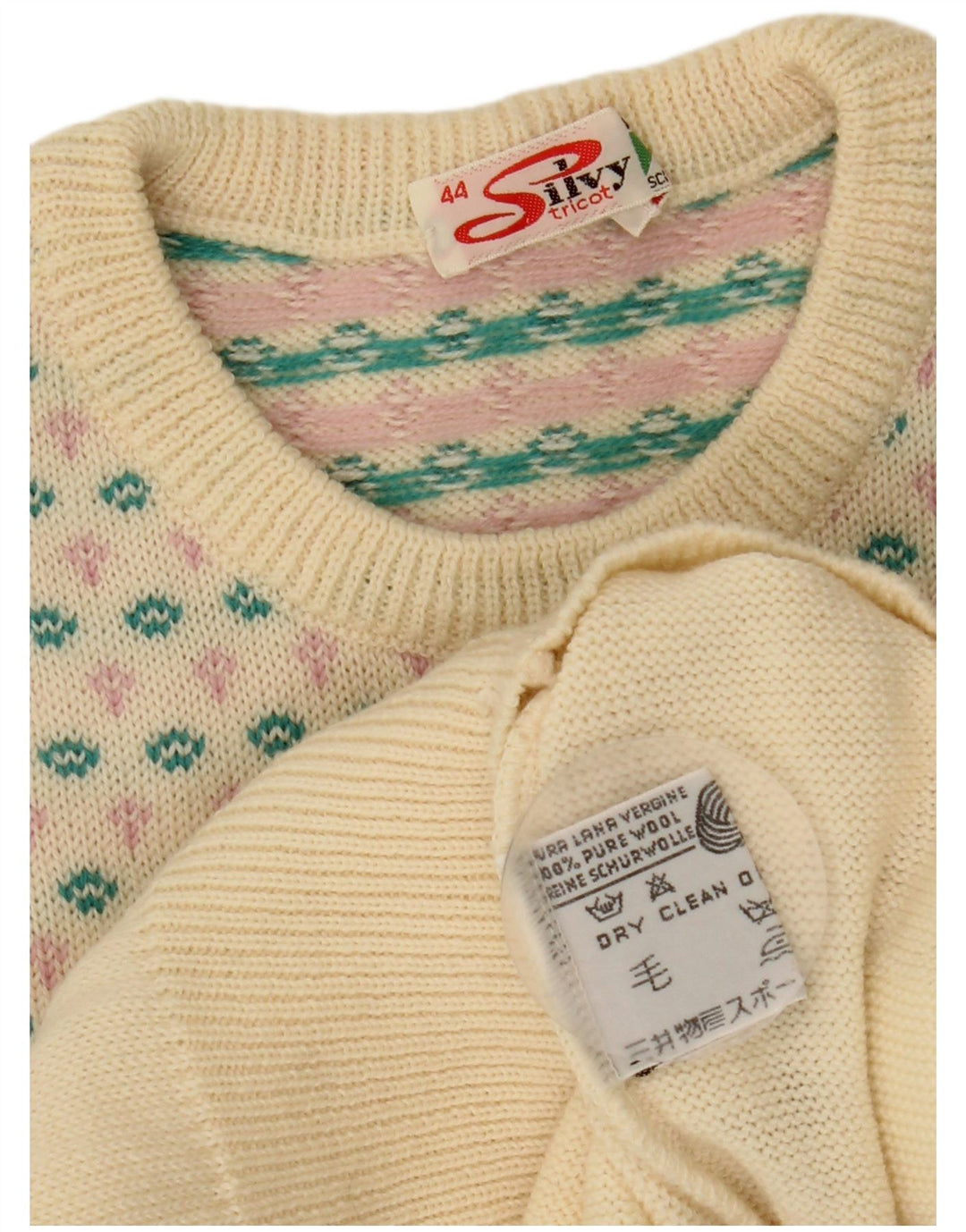 Silvy Damen-Pullover mit Rundhalsausschnitt, Größe 44, mittelbeige, Fair-Isle-Wolle