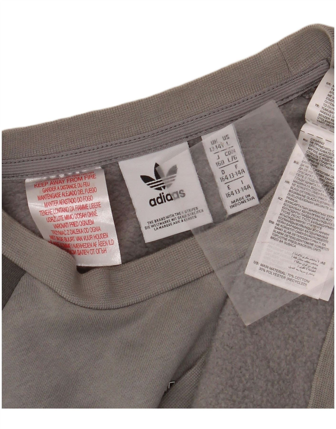 ADIDAS Grafik-Sweatshirt für Jungen, 13–14 Jahre, graue Farbblock-Baumwolle