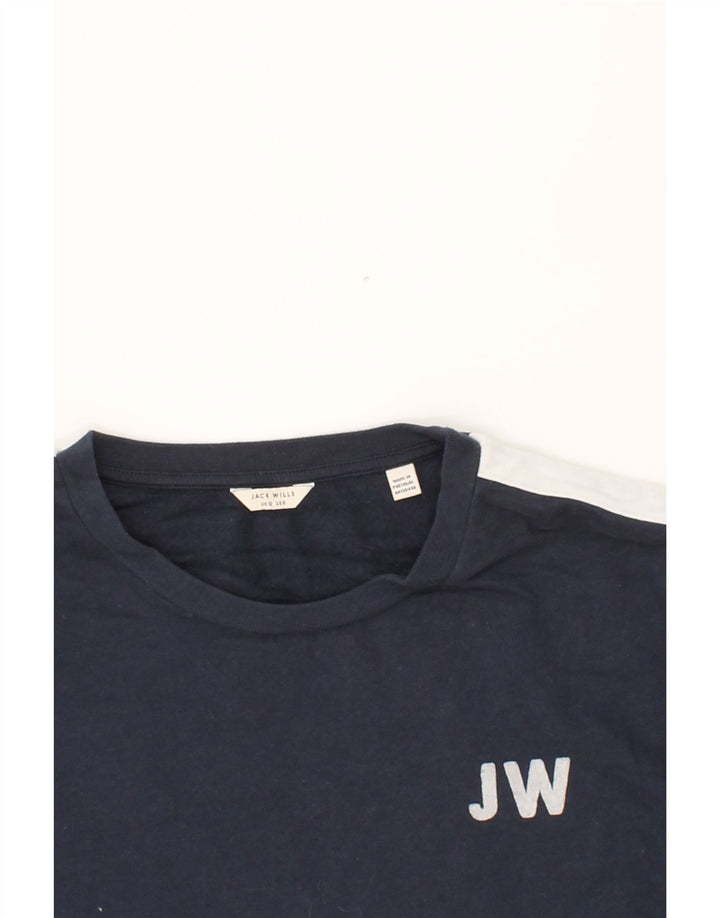 JACK WILLS Womens Crop Top Long Sleeve UK 12 Medium Navy Blue Colourblock Vintage Jack Wills and Second-Hand Jack Wills from Messina Hembry 