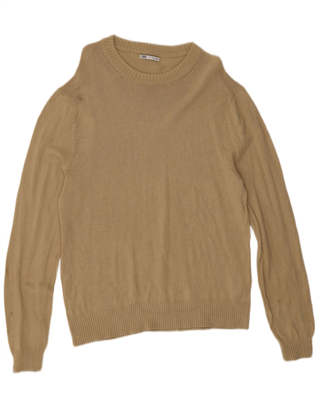Zara Herren-Pullover mit Rundhalsausschnitt, groß, beige Baumwolle
