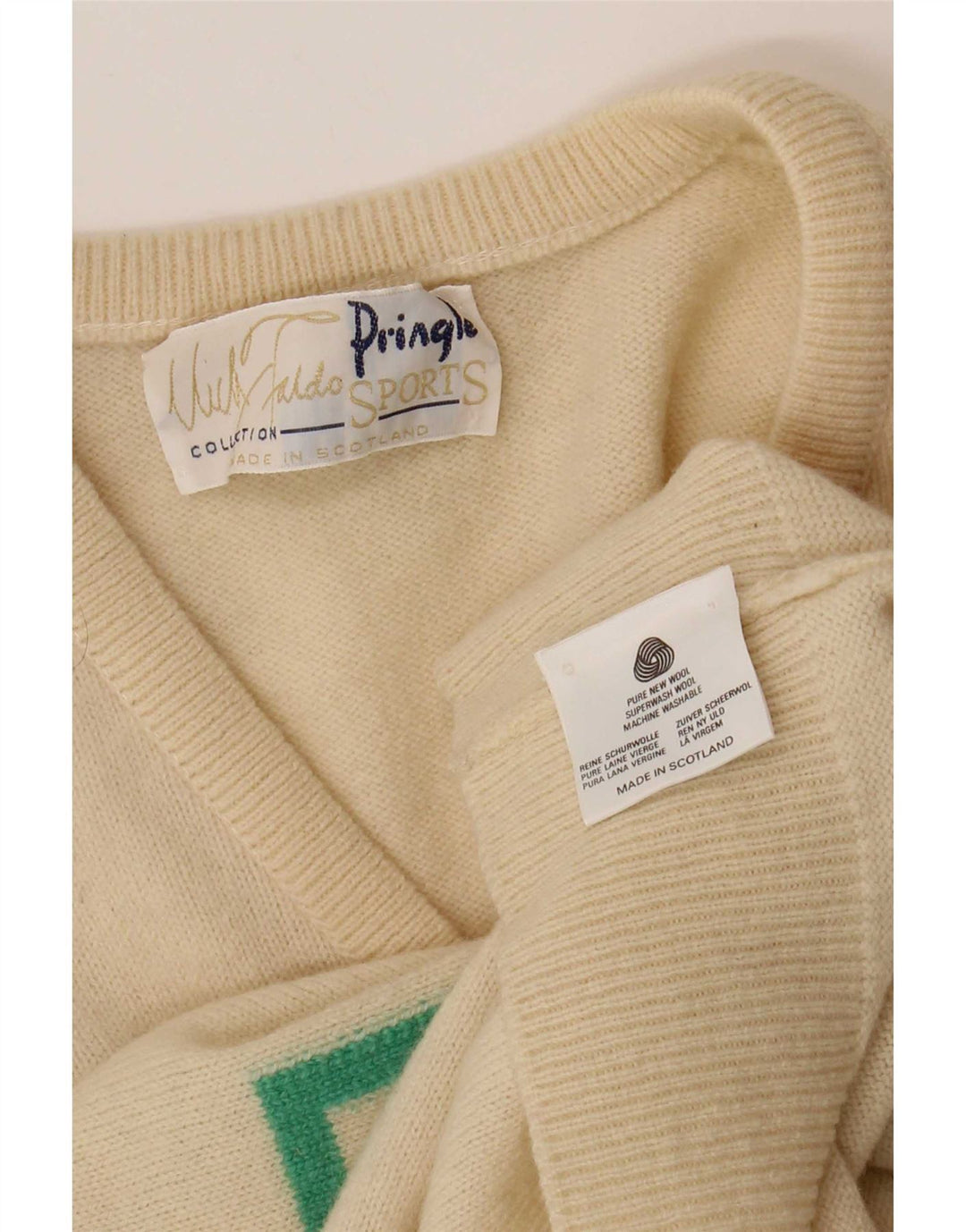 Pringle Herren-Pullover mit V-Ausschnitt, groß, beige, geometrische Schurwolle