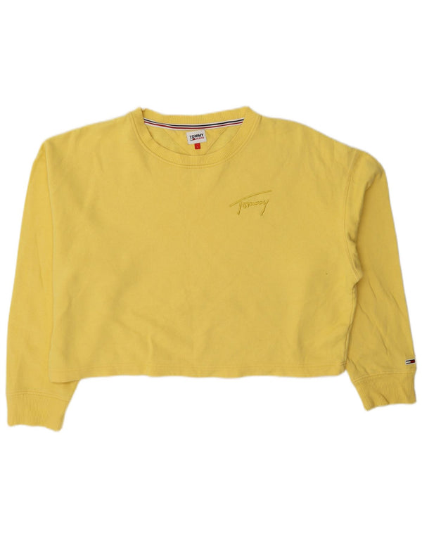 Tommy Hilfiger Damen Crop Oversized Sweatshirt Pullover UK 16 Large Gelb