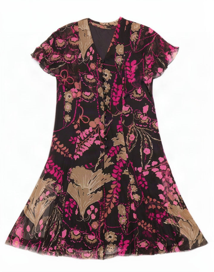 Vintage Damen A-Linie Kleid IT 46 Großes Schwarz geblümt