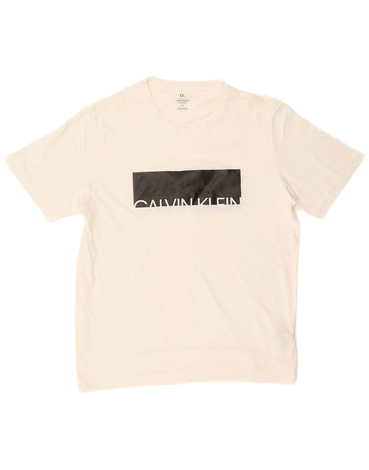 CALVIN KLEIN Herren-T-Shirt mit Grafik, groß, weiße Farbblock-Baumwolle