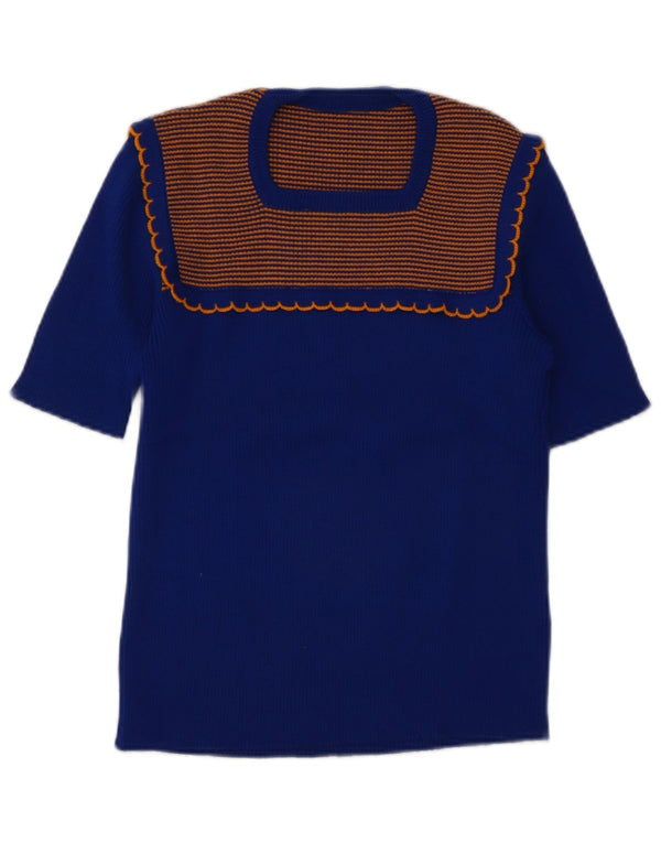 Vintage Damen T-Shirt Top UK 8 Small Blau gestreift