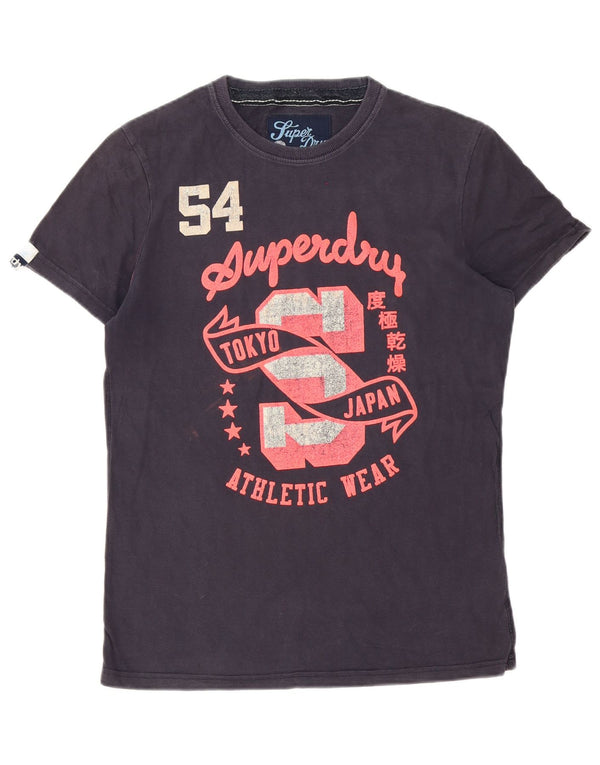 Superdry Damen Grafik-T-Shirt-Oberteil UK 14 Mittelmarineblaue Baumwolle