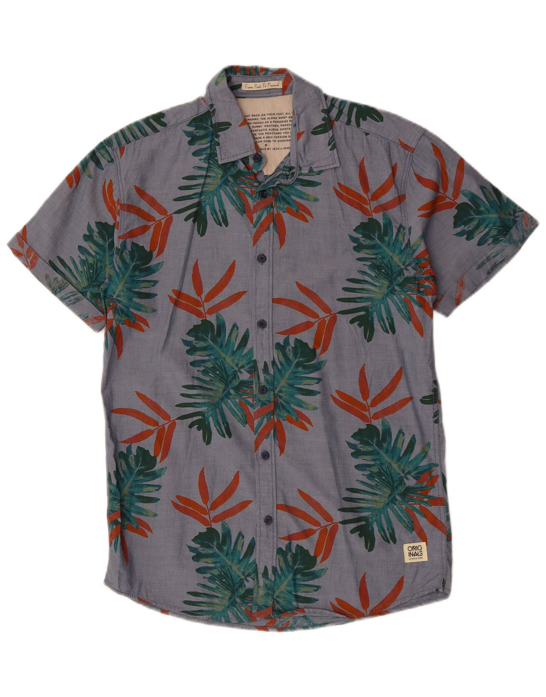 JACK & JONES Herren-Kurzarmhemd aus mittelgrauer Baumwolle mit Blumenmuster