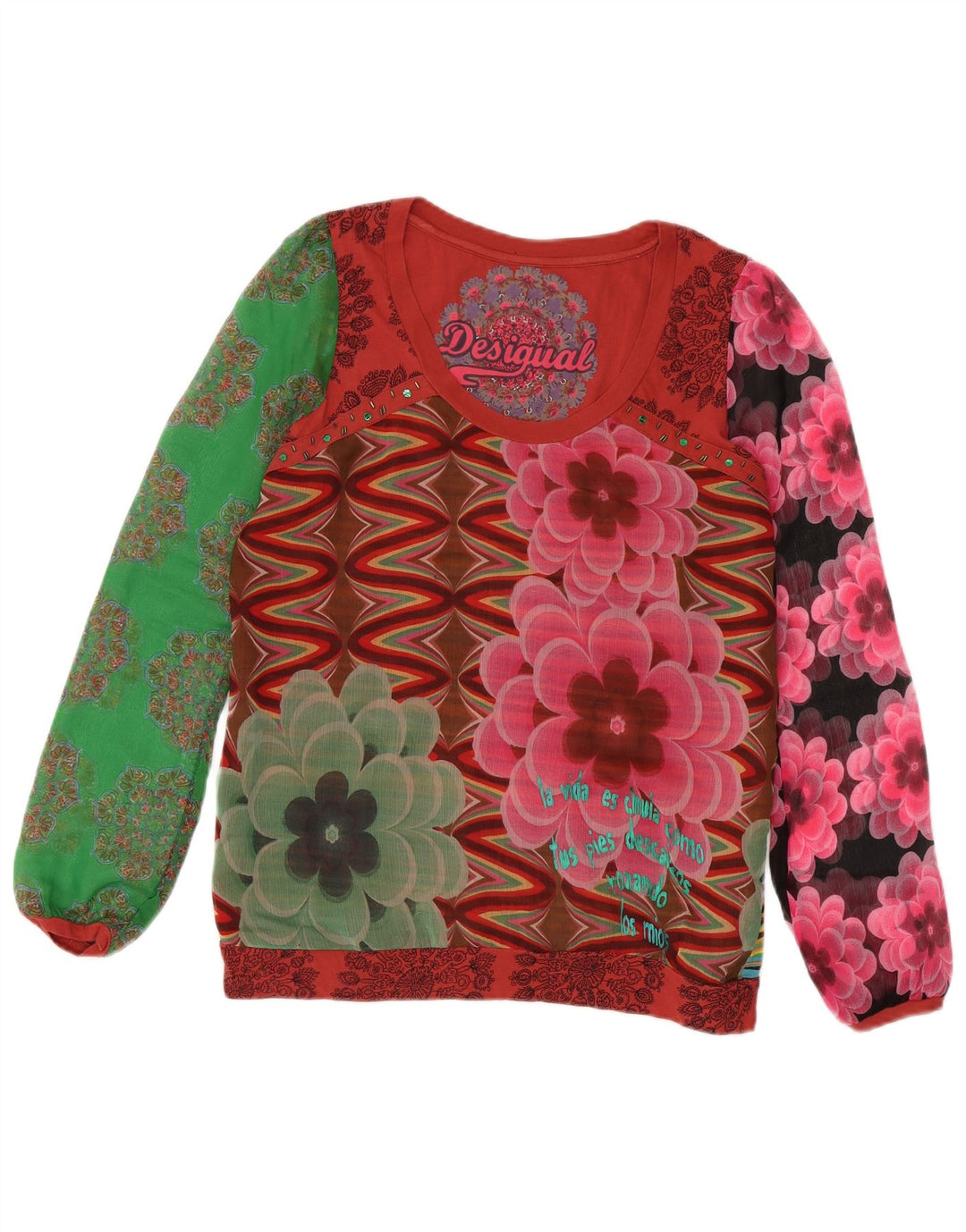 Desigual Womens Graphic Top Langarm UK 16 Großes mehrfarbiges Blumenmuster