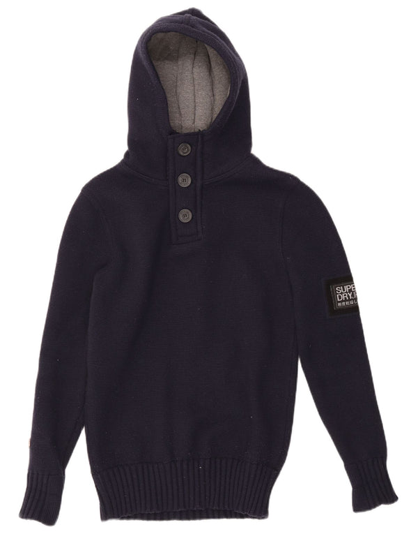 Superdry Herren-Pullover mit grafischer Kapuze und Knopfkragen, Größe S, Marineblau