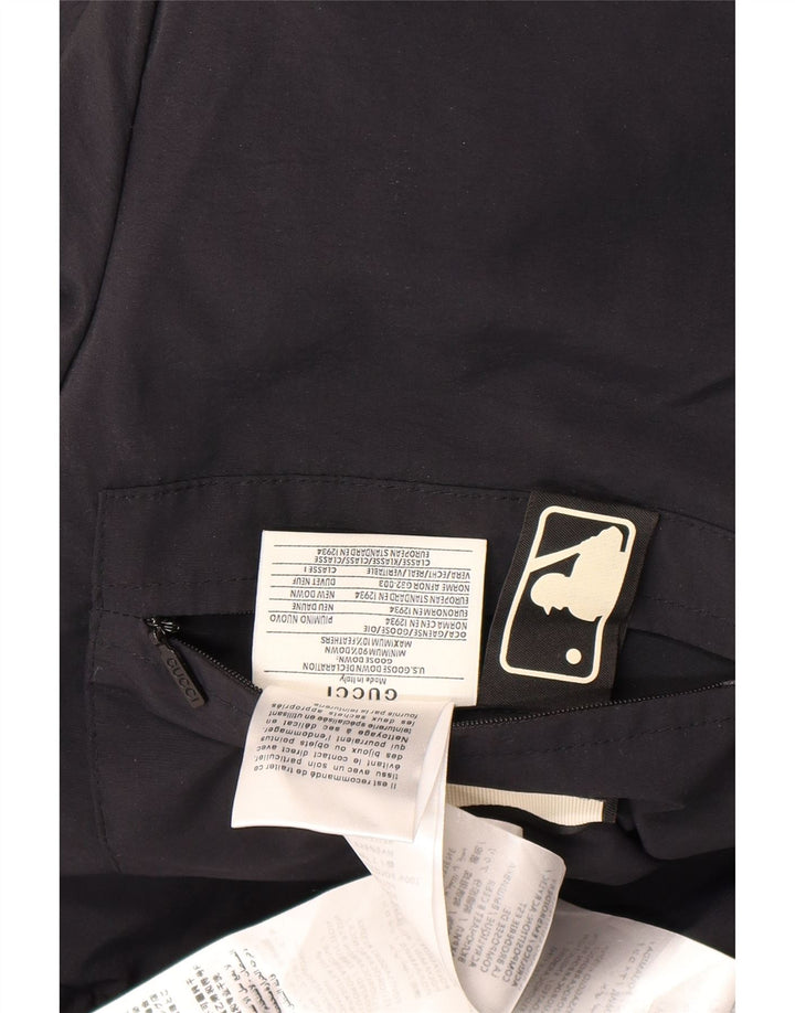 Gucci Herren-gepolsterter Mantel mit grafischer Kapuze, IT 46, großes, schwarzes Polyamid