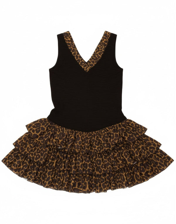 Vintage Damen Ärmelloses Tutu-Kleid UK 12 Medium Schwarz Animal Print